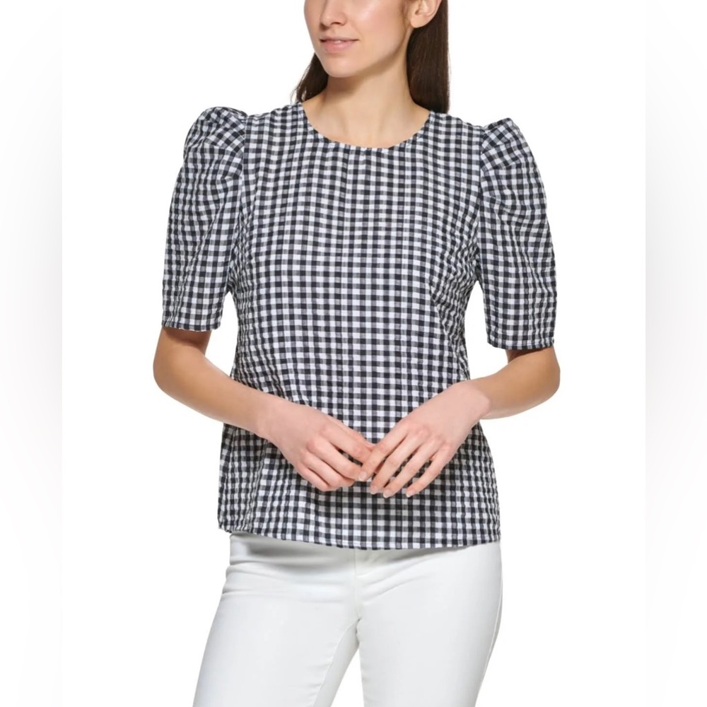 Brand new Calvin Klein Women's Checkered Puff Sleeve Top